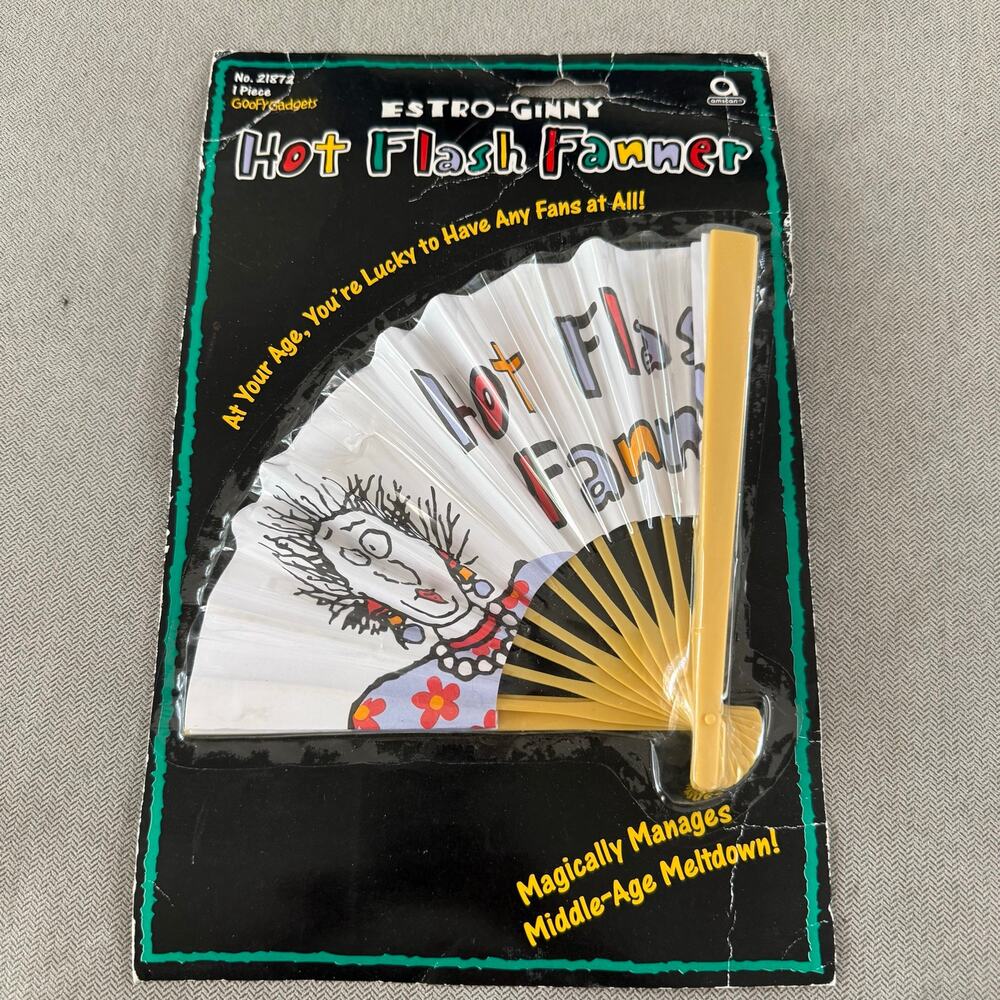 Estro-Ginny Hot Flash Fanner Novelty Folding Fan Goofy Gadgets New Sealed